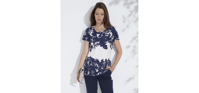 Damart: Tee shirt femme en maille fluide couleur marine imprimé d'une valeur de 13,40€ au lieu de 29,99€