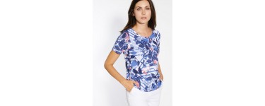 BALSAMIK: Tee-Shirt pur coton femme imprimé floral bleu au prix de 12,49€ au lieu de 24,99€
