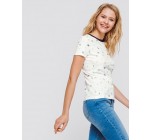 BZB: Tee shirt femme impirmé all over col contrasté au prix de 7,99€ au lieu de 12,99€