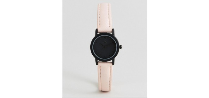 ASOS: Montre femme petit cadran noir bracelet couleur blush au prix de 10,99€ au lieu de 22,99€