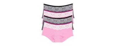 Bonprix: Lot de 4 shorties à dentelle femme rose/gris au prix de 9,99€ au lieu de 15,99€