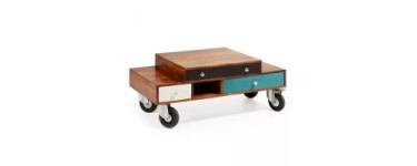 Kave Home: Table basse en bois de manguier avec tiroirs multicouleurs Conrad à 275,50€