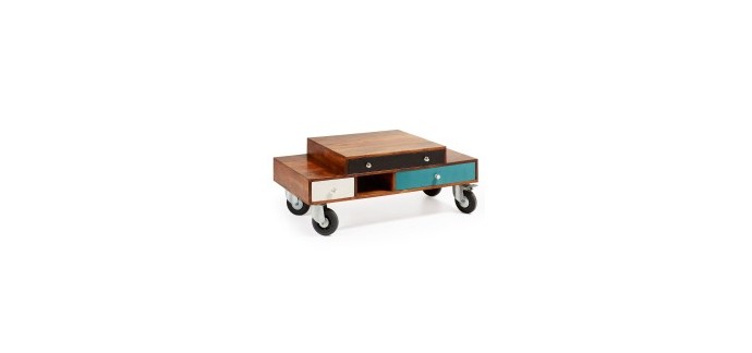 Kave Home: Table basse en bois de manguier avec tiroirs multicouleurs Conrad à 275,50€