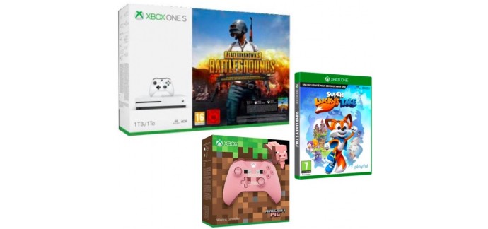 Fnac: Pack Xbox One S 1To + 2e manette Minecraft Pig + PUBG + Lucky's Tail à 229€
