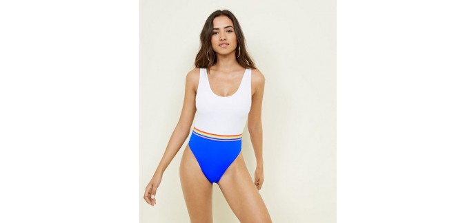 New Look: Blue Rainbow Stripe Waist High Leg Swimsuit à 22,49€ au lieu de 29,99€