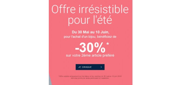 Agatha: 30% de réduction sur votre deuxième article préféré pour l'achat d'un bijou