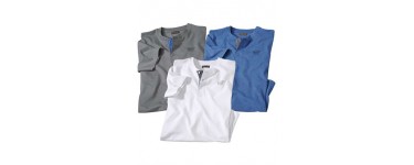 Atlas for Men: Lot de 3 Tee-Shirts Col Boutonné Sunset Coast à 17,95€ au lieu de 45€