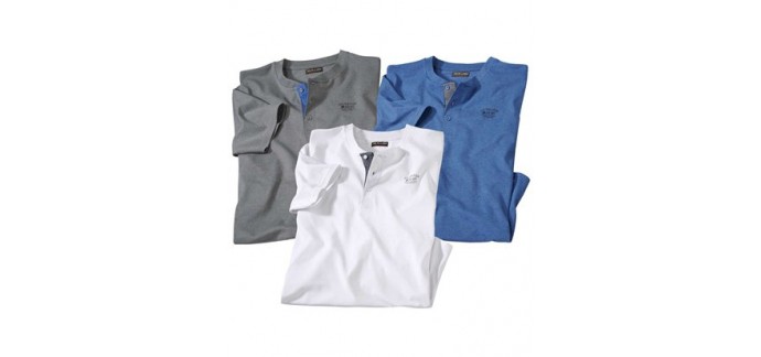 Atlas for Men: Lot de 3 Tee-Shirts Col Boutonné Sunset Coast à 17,95€ au lieu de 45€