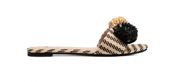H&M: Sandales plates façon mules pompons sur le dessus rayés d'une valeur de 9,99€ au lieu de 19,99€