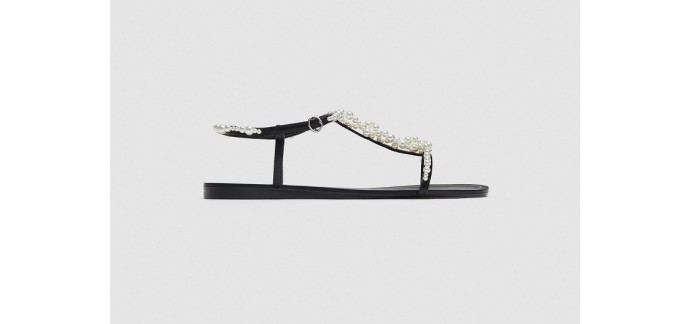 Zara: Sandales plates femme brides à perles noir au prix de 12,99€ au lieu de 17,97€