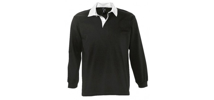 Atlas for Men: Polo rugby manches longues Homme - noir à 29,99€ au lieu de 39,99€