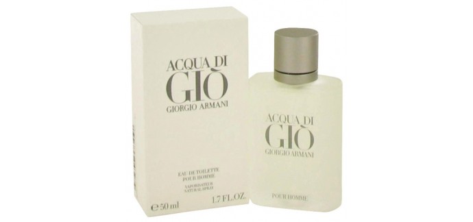 Parfums Moins Cher: Acqua di Gio de Giorgio Armani  Eau de toilette spray 50ml à 48,99€ au lieu de 64,20€