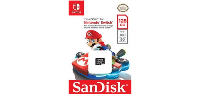 Base.com: Carte stockage - SANDISK 128 GB microSDXC for Nintendo Switch UHS-I U3, à 69,29€ au lieu de 92,39€