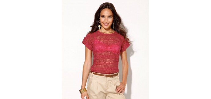 Excedingue: T-shirt femme en dentelle manches courtes rose Venca d'une valeur de 4,94€ au lieu de 14,99€
