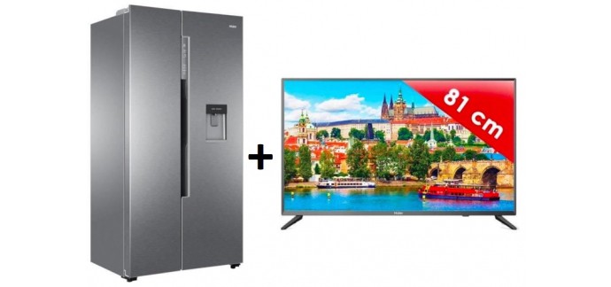 Cdiscount: Pack réfrigérateur américain 500L + TV LED 80cm Haier à 599,99€ au lieu de 1249€