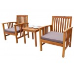 Cdiscount: Salon de jardin 2 places (1 table et 2 fauteuils) en bois d'acacia à 89,99€