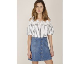 Kookaï : Blouse rayées femme épaules dénudées col bateau à broderie d'une valeur de 48,30€ au lieu de 69€