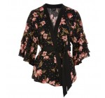 Topshop: Kimono à fleur et pois femme noir manches volantées d'une valeur de 26€ au lieu de 52€