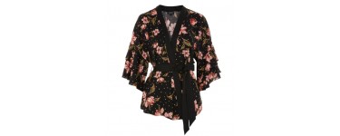 Topshop: Kimono à fleur et pois femme noir manches volantées d'une valeur de 26€ au lieu de 52€