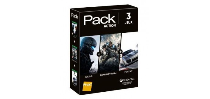 Fnac: Pack 3 Jeux Action Xbox One Halo 5 + Gears of War 4 + Forza 7 à 49,99€