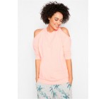 Bonprix: T-shirt femme manches 3/4 épaules dévoilées rose néon au prix de 5,99€ au lieu de 12,99€ 