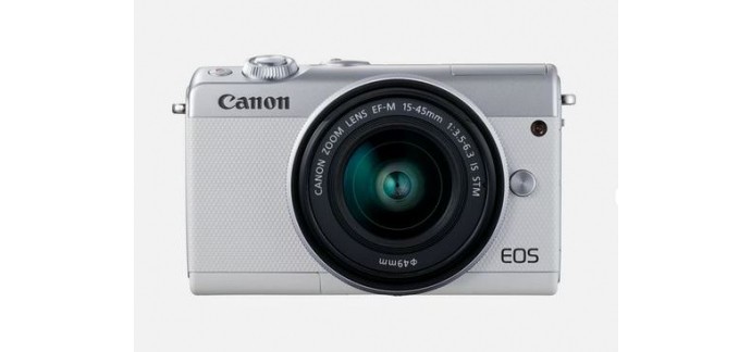 Canon: Appareil Photo WiFi-CANON EOS M100 Blanc+Objectif et 50 Go Irista, à 449,99€ au lieu de 499,99€