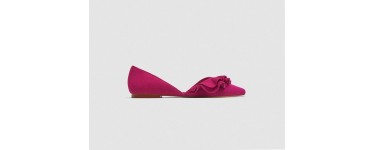Zara: Chaussures femme plates en cuir à volants sur le devant fuchsia au prix de 19,99€ au lieu de 39,95€