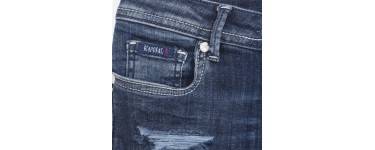 Kaporal Jeans: Short en jeans foncé effet délavé et déchiré, coupe droite à 29,40€ au lieu de 49€
