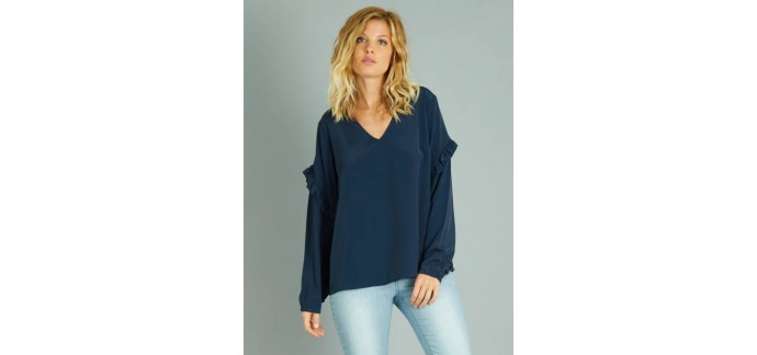 Kiabi: Blouse femme fluide manches volantées bleu marine d'une valeur de 7,50€ au lieu de 15€