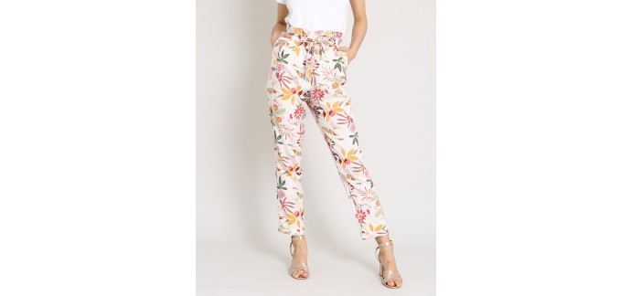 Pimkie: Pantalon fluide femme imprimé fleuri noeud à la taille d'une valeur de 9,99€ au lieu de 19,99€