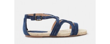 Esprit: Sandales semelle raphia brides en cuir bleu marine au prix de € au lieu de €