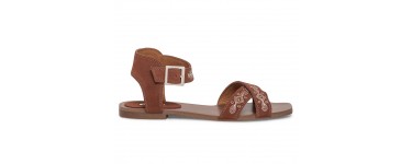 Eram: Sandales plates femme en croûte de cuir brodée terracotta d'une valeur de 16,50€ au lieu de 55€