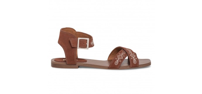 Eram: Sandales plates femme en croûte de cuir brodée terracotta d'une valeur de 16,50€ au lieu de 55€