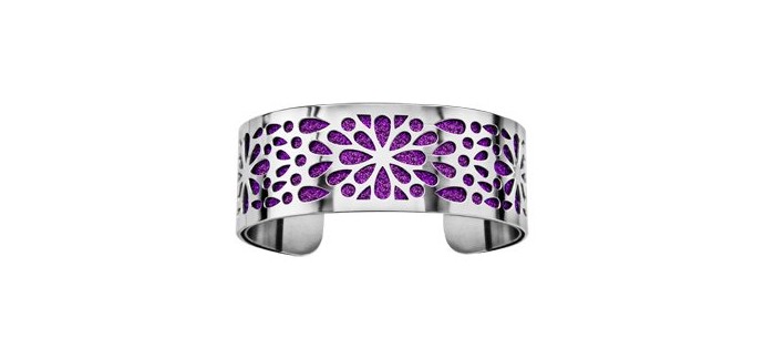 1001 Bijoux: Bracelet en acier manchette motifs fleurs glitter violet à 37,92€ au lieu de 71,90€
