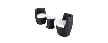 Maisons du Monde: Table de jardin + 2 fauteuils en résine tressée noirs en solde à 245€