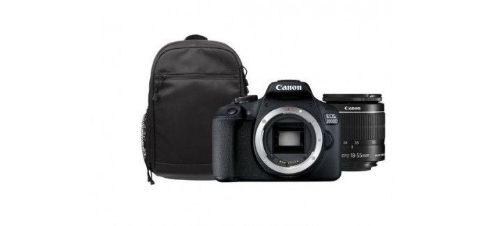Canon: Appareil Photo - CANON EOS 2000D + Objectif EF-S 18-55mm IS II + Sac, à 499,99€ au lieu de 549,99€