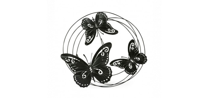 Alinéa: Décoration murale cercle avec papillons en métal noir à 15,60€ au lieu de 19,50€