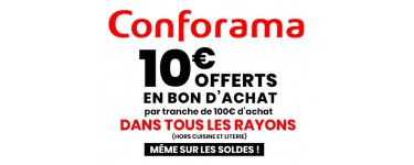 Conforama: 10€ offerts en bon d’achat tous les 100€ sur tout le site soldes inclus (hors literie & cuisine)