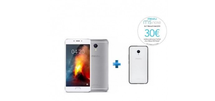 Rue du Commerce: Smartphone - MEIZU M5 Note Blanc/Argent + Coque Offerte,à 99,99€ au lieu de 199,99€ + 30€ remboursés