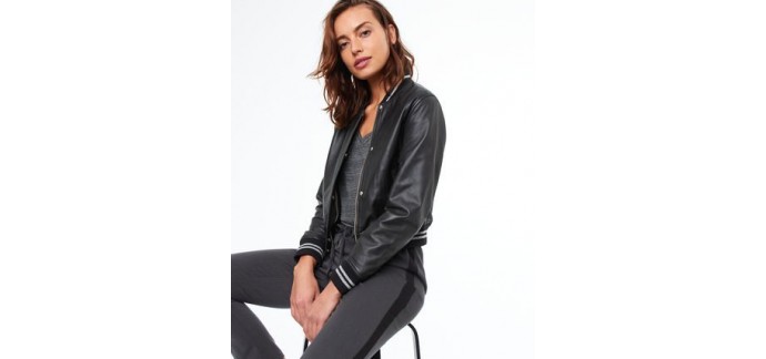 Etam: Veste bomber noir femme en cuir manches longues d'une valeur de 79,50€ au lieu de 159€