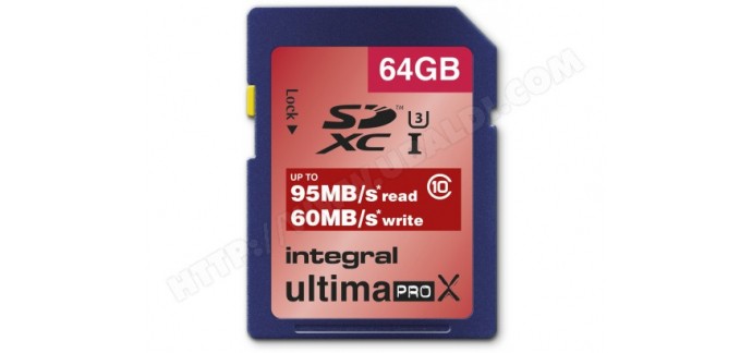 Ubaldi: Carte mémoire 64 Go SDXC 64 Go INTEGRAL UltimaPro X Red à 25€ au lieu de 51€
