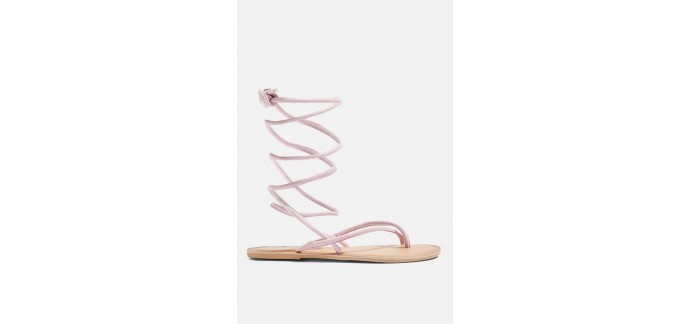 Topshop: Sandales plates à lacets en cuir couleur lilas au prix de 13€ au lieu de 29€