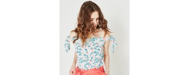 Promod: T-shirt femme épaules dénudées imprimé floral écru au prix de 5€ au lieu de 9,95€