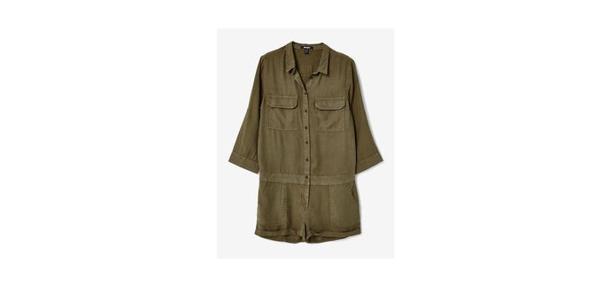 Jennyfer: Combi-short femme boutonné kaki style chemise au prix de 14,99€ au lieu 29,99€ 