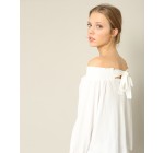 Pimkie: Blouse femme col bardot noeud à nouer au dos blanc au prix de 5€ au lieu 17,99€ 