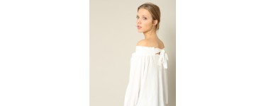 Pimkie: Blouse femme col bardot noeud à nouer au dos blanc au prix de 5€ au lieu 17,99€ 