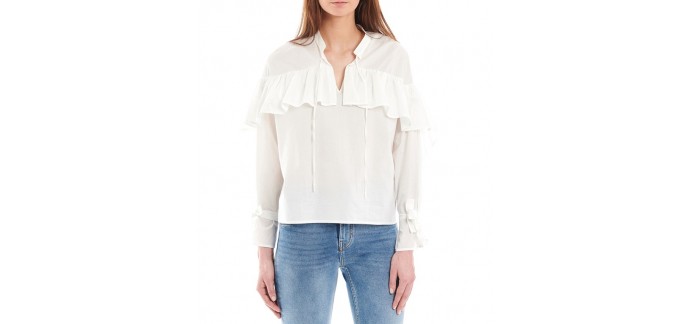 Galeries Lafayette: Blouse femme manches longues ample col V liens à volants Maje d'une valeur de 97,50€ au lieu de 195€