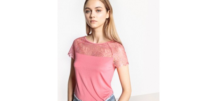 La Redoute:  T-shirt plastron dentelle col rond manches courtes à 4€ au lieu de 24,99€