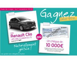 Françoise Saget: 1 voiture Renault Clio gris Titanim DCI 75 ou un chèque de 10 000€ à gagner