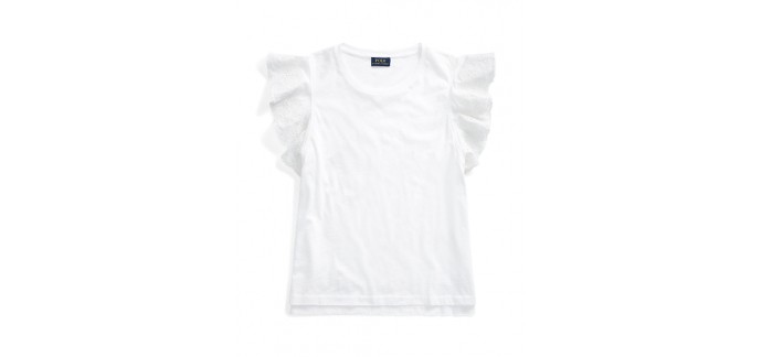 Ralph Lauren: Haut en jersey à manches volantées en broderie anglaise blanc d'une valeur de 74,50€ au lieu de 149€